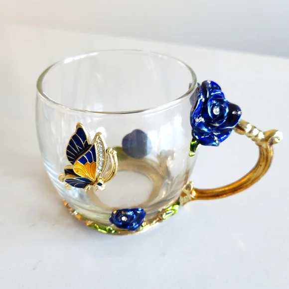 Collectible Tea/Coffee Cup with Floral, Butterfly, and Rhinestone Designs - Picture 1 of 6
